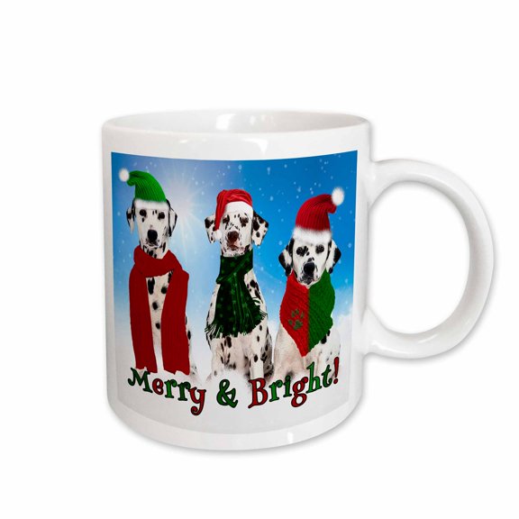 3drose, Three Dalmatian Dogs in the Snow for a Merry and Bright Christmas., 15oz Mug