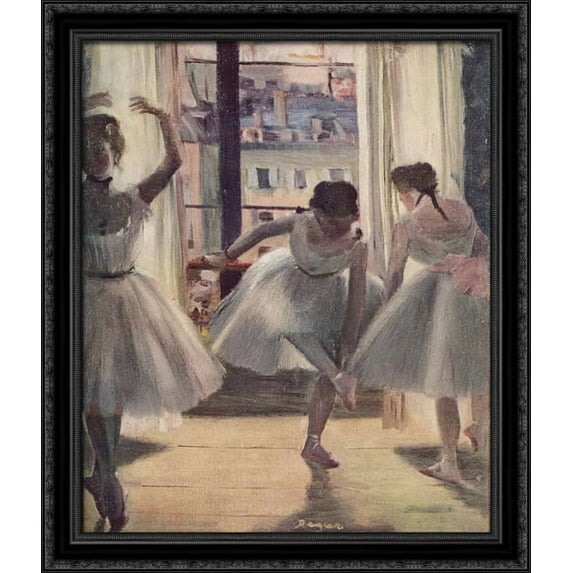 Three Dancers in an Exercise Hall 28x34 Large Black Ornate Wood Framed Canvas Art by Edgar Degas
