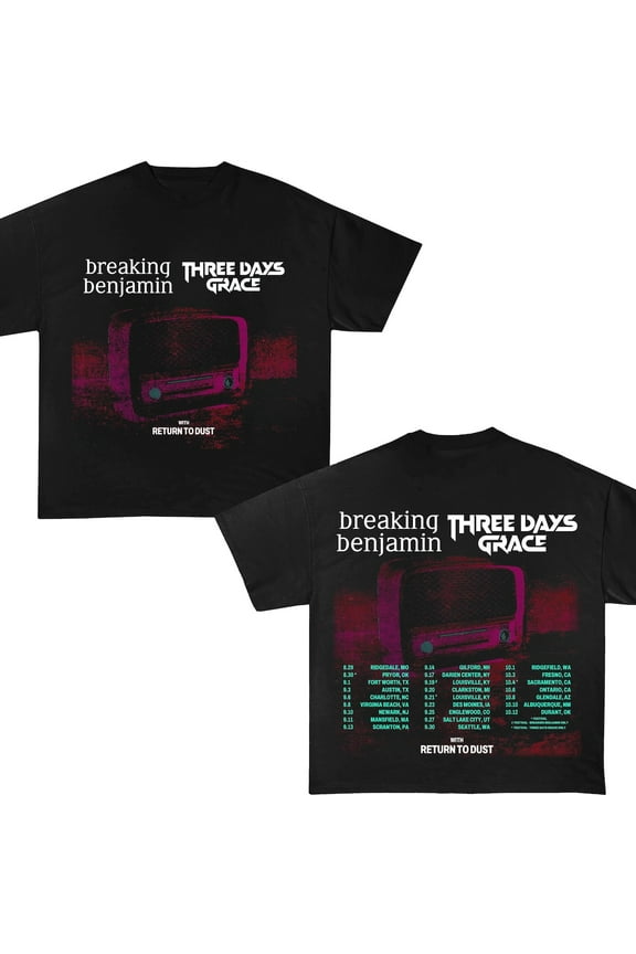 Three Days Grace Breaking Benjamin 90s Vintage T-Shirt, 2025 Tour Shirt,Black Color,Size M