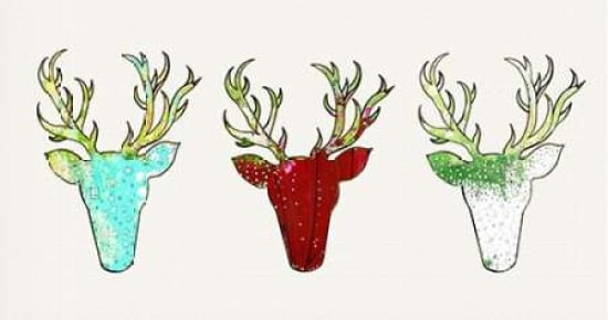 Three Deer Heads Linen Canvas Art - Sarah Ogren (24 x 36)