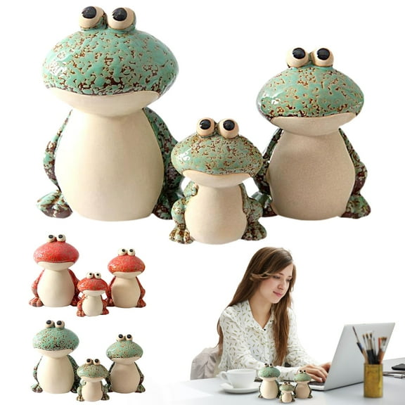 Three Desktop Ornaments Clearance! Exquisite Kiln Transmutation Glaze Ceramic Frog Artwork A Captivating and Home Decor and Hotel Piece for Adorning Living Rooms With Natural Charm Desktop Ornament