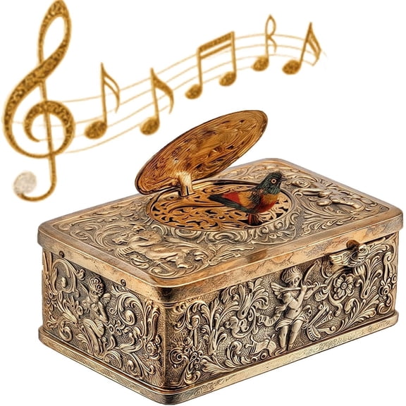 Three-Dimensional Embossed Bird Music Box, Mechanical Singing Bird Automaton Vintage Wind Up Music Box with Gift Box Spring Key Elegant Collectible for Home Decor Birthday Anniversary