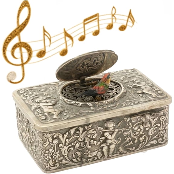 Three-Dimensional Embossed Bird Music Box, Mechanical Singing Bird Automaton Vintage Wind Up Music Box with Gift Box Spring Key Elegant Collectible for Home Decor Birthday Anniversary