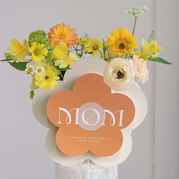 Three Dimensional Flower Gift Box Set, Kraft Paper Floral Container with Beads Garland, Pretty Mothers Day Decoration for Party