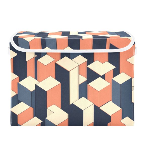 Three Dimensional Geometric Patterns Large Storage Bins with Linen Collapsible Lid Storage Box 16.7 x 12.6 x 11.8in