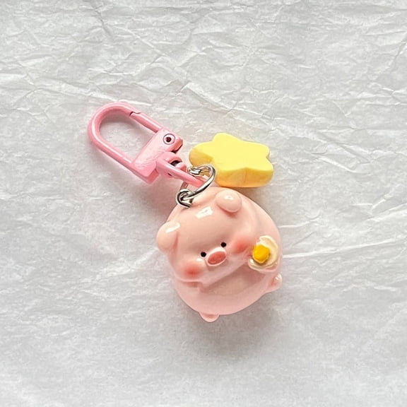Three Dimensional Pink Pig Keychain Pendant Cute Animals Star Buckle Keychain Cute Little Pig Model Key Ring Children Gifts