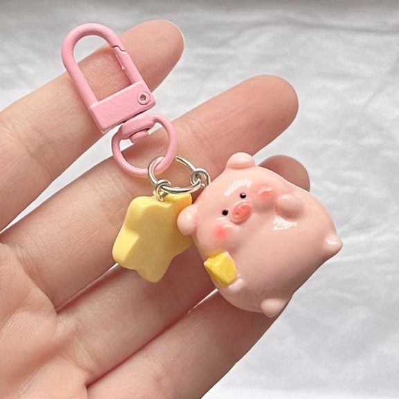 Three Dimensional Pink Pig Keychain Pendant Cute Animals Star Buckle Keychain Cute Little Pig Model Key Ring Children Gifts