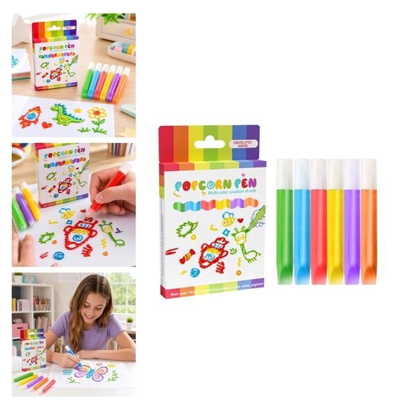 Three-Dimensional Popcorn DIY Pen Set, 6 Count 10ml Expanding Ink Marker, Heat Activated Puffy Drawing Pen, Versatile Craft Supplies for Paper, Cardboard, Glass Art Decor