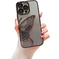 thumbnail image 1 of Three-Dimensional electroplated Quicksand Butterfly case with or Without Gradient Glitter Paper, Lens Protection for iPhone 15 14 13 12 11 Pro Max Phone case (Black 1,iPhone 14 Pro Max), 1 of 8