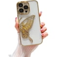 thumbnail image 1 of Three-Dimensional electroplated Quicksand Butterfly case with or Without Gradient Glitter Paper, Lens Protection for iPhone 15 14 13 12 11 Pro Max Phone case (Gold 2,iPhone 13 Pro), 1 of 8