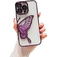 thumbnail image 1 of Three-Dimensional electroplated Quicksand Butterfly case with or Without Gradient Glitter Paper, Lens Protection for iPhone 15 14 13 12 11 Pro Max Phone case (Dark Purple 2,iPhone 13), 1 of 8