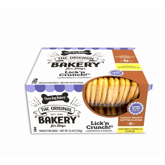 Three Dog Bakery 2-Pack Lick‘n Crunch! Carob & Peanut Butter/Golden & Vanilla