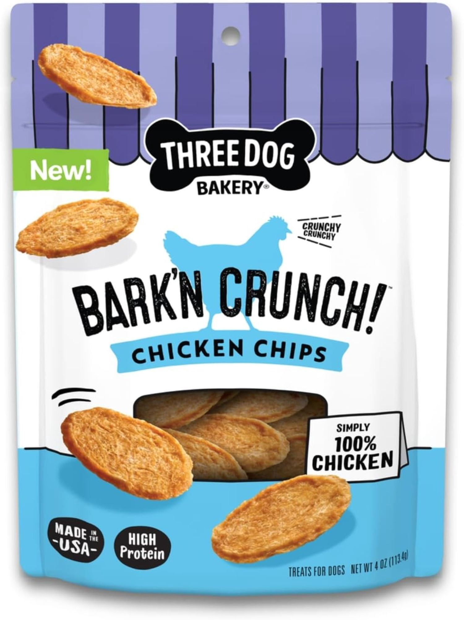 Three Dog Bakery Bark'n Crunch! Chicken Chips with 100% Real