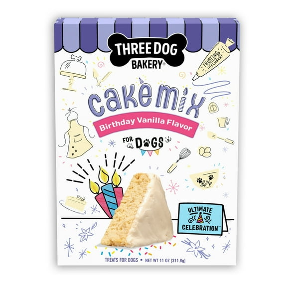 Three Dog Bakery Birthday Cake Mix, Vanilla Soft Treat for Dogs, 11oz. Box