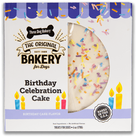 Three Dog Bakery Birthday Celebration Cake, Vanilla Soft Baked Dog Treat, 6 oz