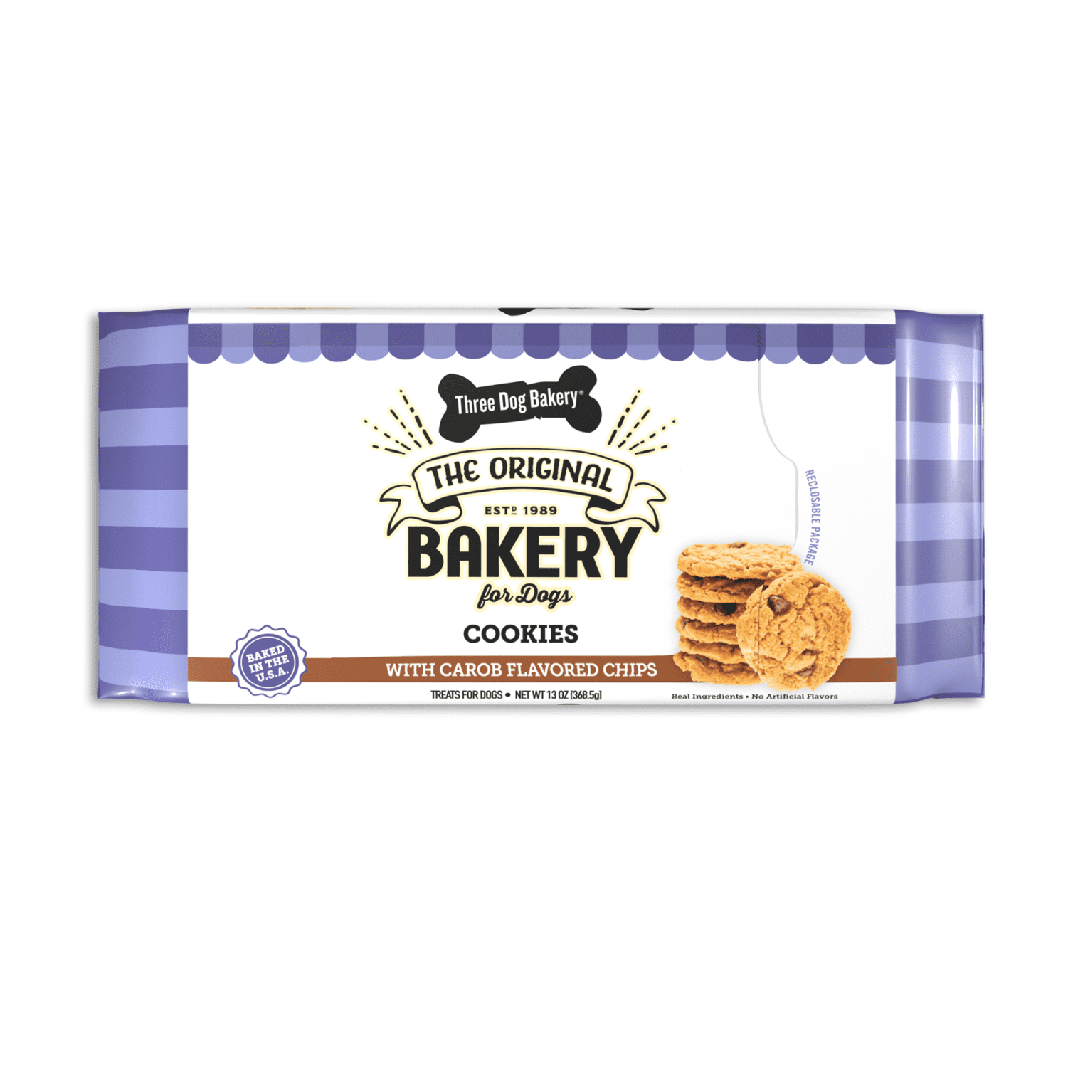 Three Dog Bakery Carob Chip Cookies, Cookie with Carob Chips, Crunchy