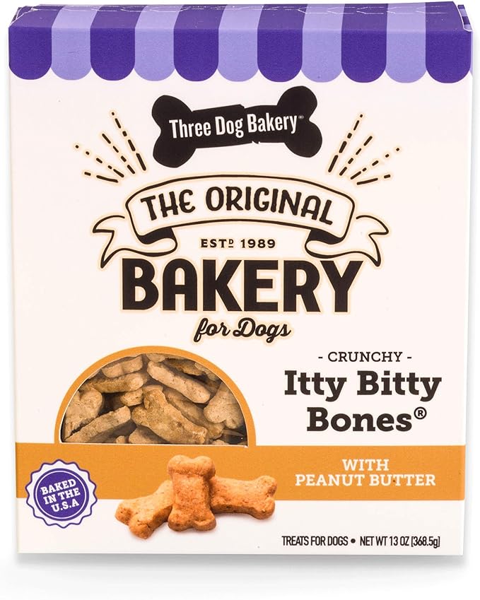 Three Dog Bakery Crunchy Itty Bitty Bones, Peanut Butter Flavor