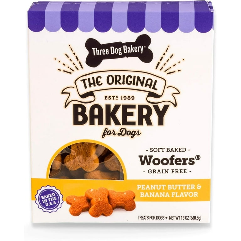Three Dog Bakery Dog Treats All Natural Grain Free Woofers Peanut Banana