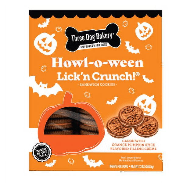 Three Dog Bakery Lick'n Crunch! HowloWeen Dog Treats, Carob and Pumpkin Crème Flavor, 13 oz
