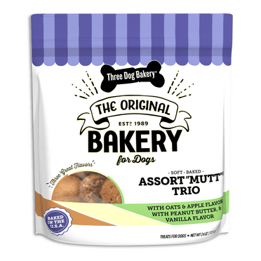 Three Dog Bakery Peanut Butter, Vanilla, Oats & Apple Flavor Soft Dog Treats, 26 oz. Bag