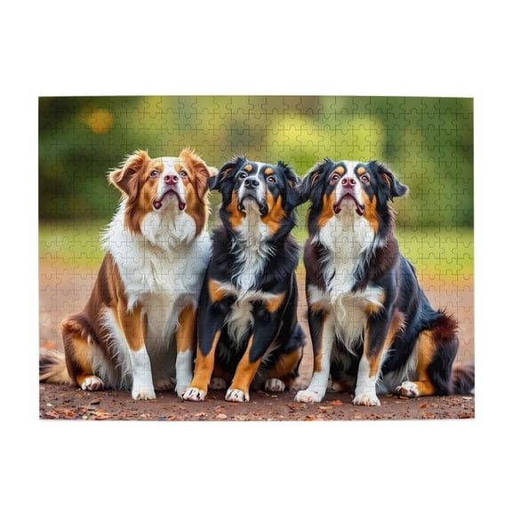 Three Dogs Looking Up 500-Piece Wooden Jigsaw Puzzle for Adults, Fun & Challenging Family Brain-Teaser, Perfect Home Decor & Gift