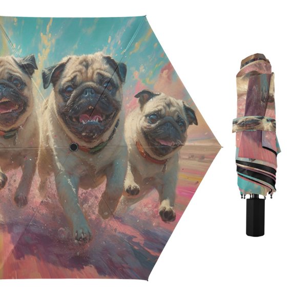 Three Dogs Running Compact Sun Umbrella Windproof Travel Umbrellas for Rain Strong Portable UV Protection