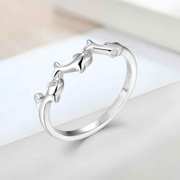 Three Dolphin Women's Engagement Ring 1.5 Ct Diamond 14K White Gold Over