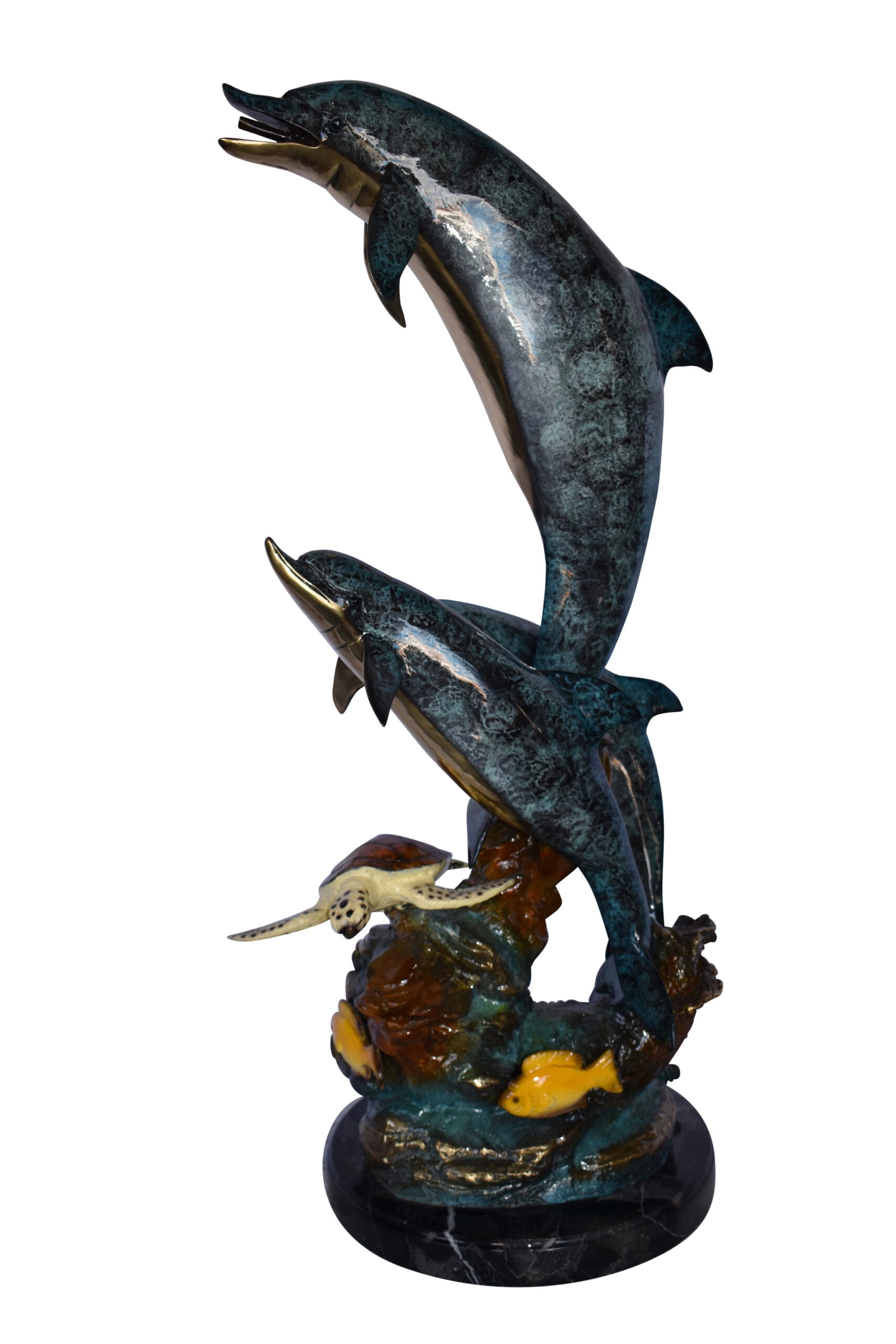 Nifao Three Dolphins with Sea Turtle Outdoor Fountain Statue, Bronze Garden Water Feature Sculpture for Patio & Yard – Garden Outdoor Decor Sculpture, 17"L x 15"W x 38"H