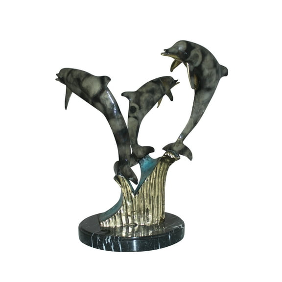 Three Dolphins Table Base Bronze Statue - Size: 20"L x 20"W x 21"H.