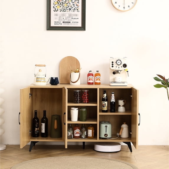Three-Door Cabinet with Rattan Design / Large Storage in Kitchen & Living Areas