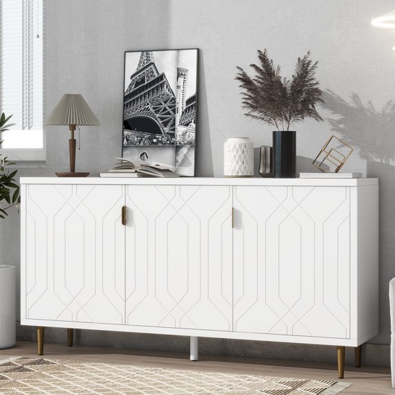 Three Doors - Customizable Storage Space - Living Room - Sleek Tapered Metal Legs