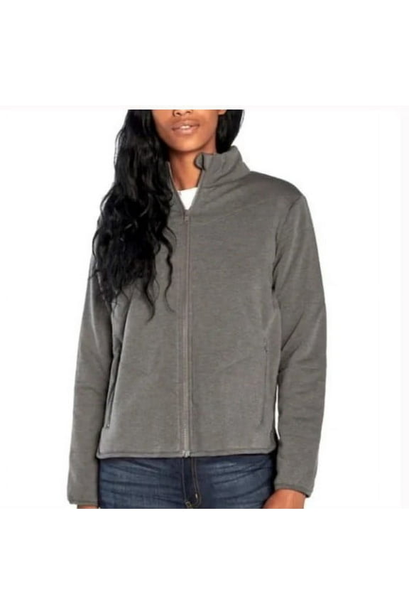 Heather Grey Mock Neck Filled Quilted Knit Hem Jacket Large