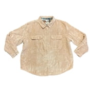 Three Dots Ladies Button Down Collared Cord Oversized Shirt Jacket Ginger Root, XL