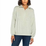 Three Dots Ladies Quarter Zip Pullover, Heather Gray Small