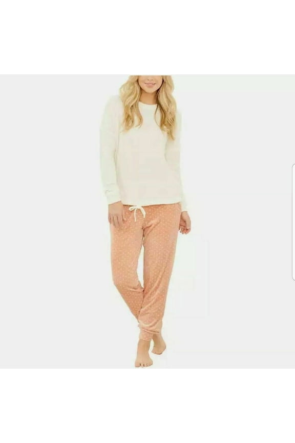 Women's 2-Piece Knit Velour Pajama Set With Eye Msk, Cloud/Pink XXL