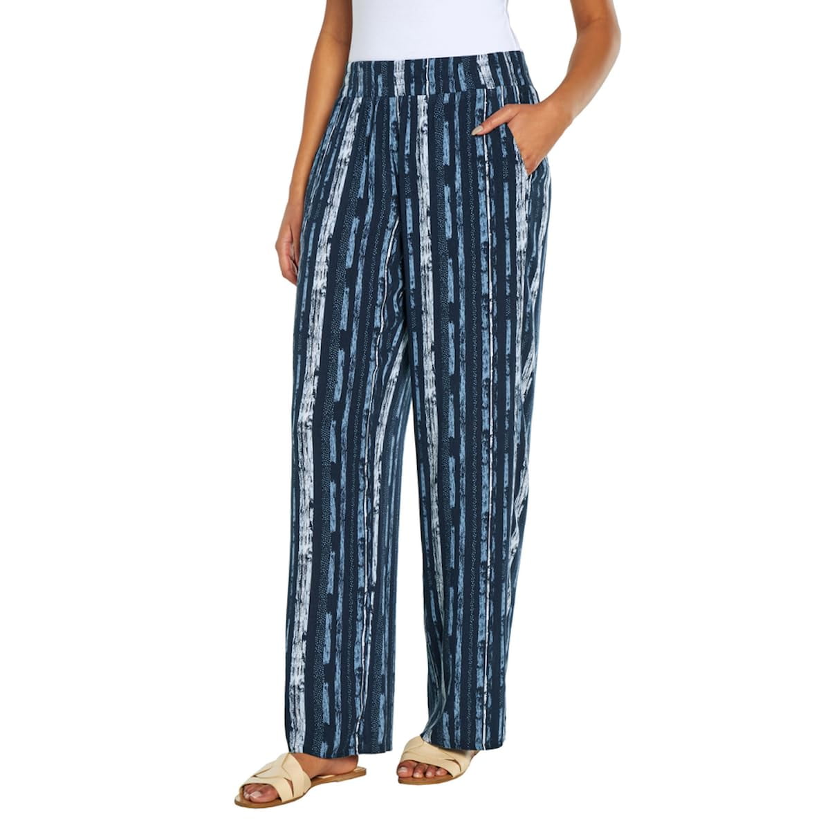 Three Dots Women's Elastic Pull On Pant with Pockets, Navy, Large ...