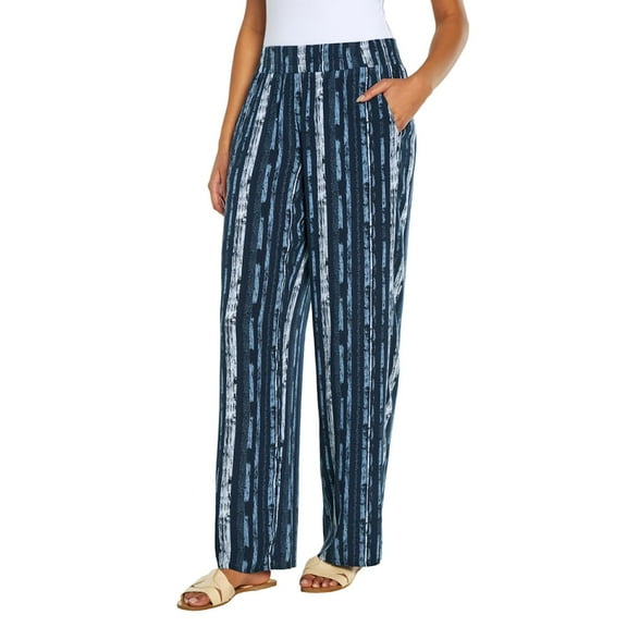 Three Dots Women's Elastic Pull On Pant with Pockets (US, Alpha, Large, Regular, Regular, Navy)