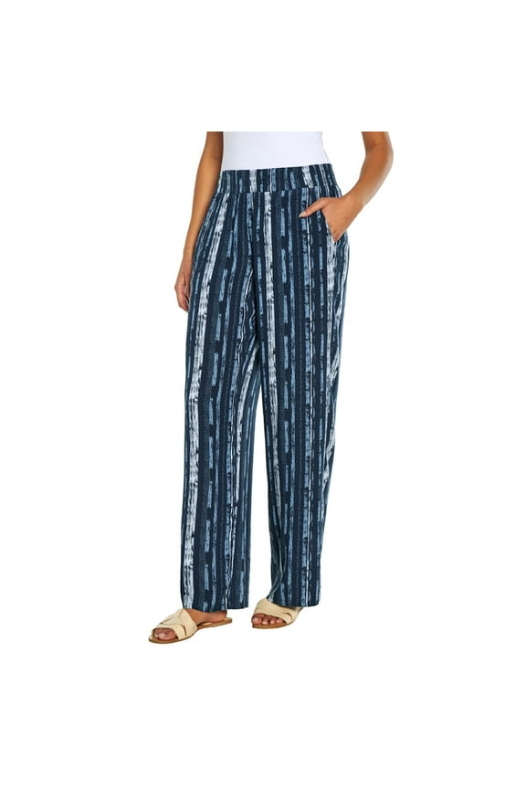 Women's Elastic Pull On Pant with Pockets (US, Alpha, Large, Regular, Regular, Navy)