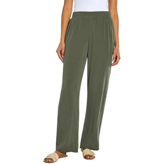 Three Dots Women's Elastic Pull On Pant with Pockets (US, Alpha, Medium, Regular, Regular, Green)