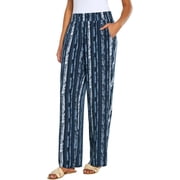 Three Dots Womens Elastic Pull On Pant with Pockets, Navy, X-Large
