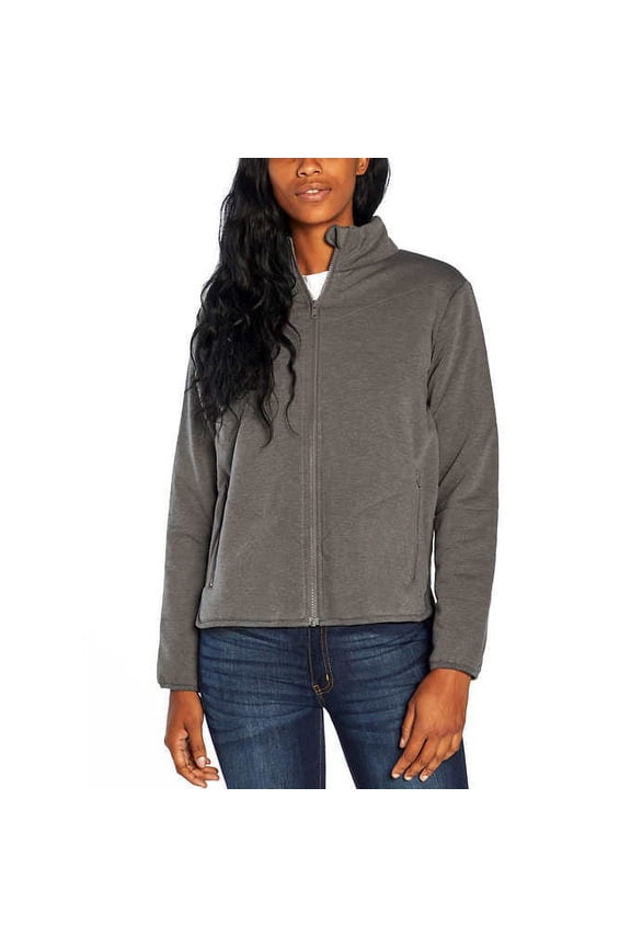 Women's Small, Quilted Step Hem Knit Jacket, Heather Pavement