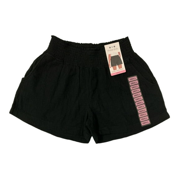 Three Dots Women's Smocked Waistband Double Layer Cotton Gauze Short (Black, L)