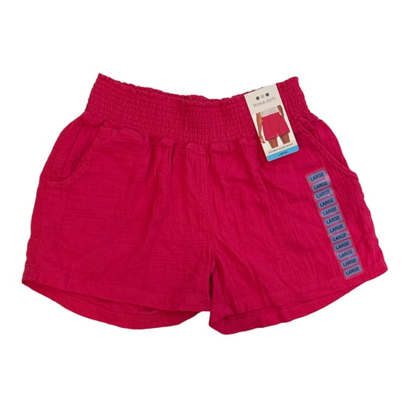 Three Dots Women's Smocked Waistband Double Layer Cotton Gauze Short (Fuchsia, S)