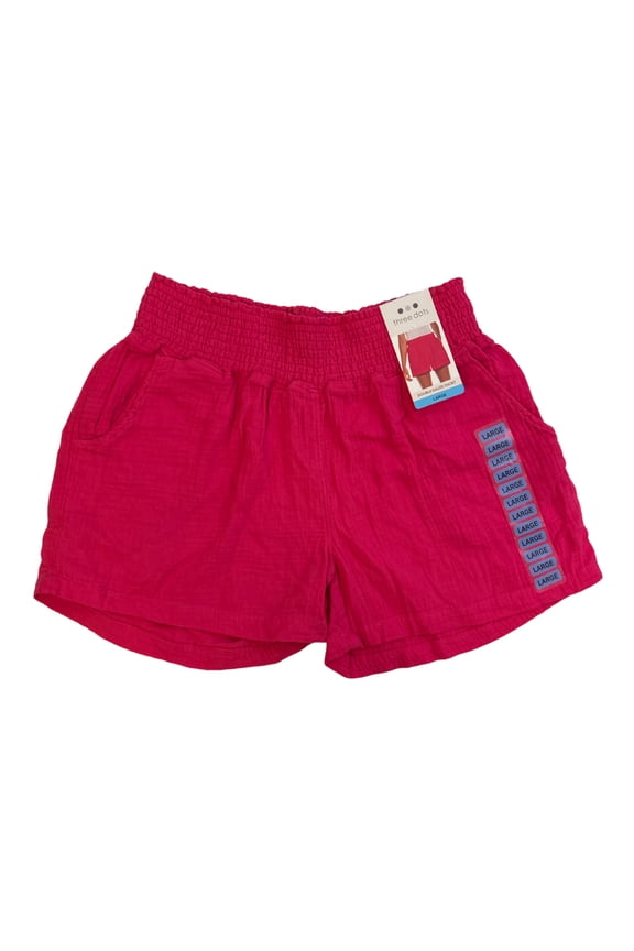 Women's Smocked Waistband Double Layer Cotton Gauze Short (Fuchsia, S)