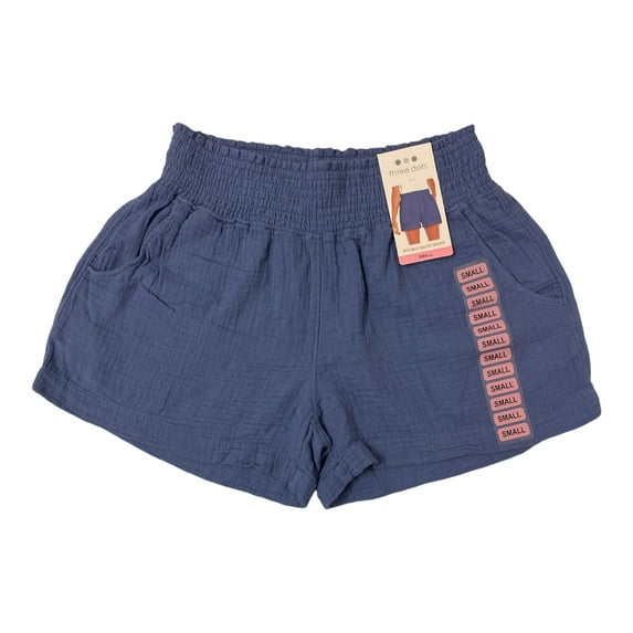 Three Dots Women's Smocked Waistband Double Layer Cotton Gauze Short (Periwinkle, S)