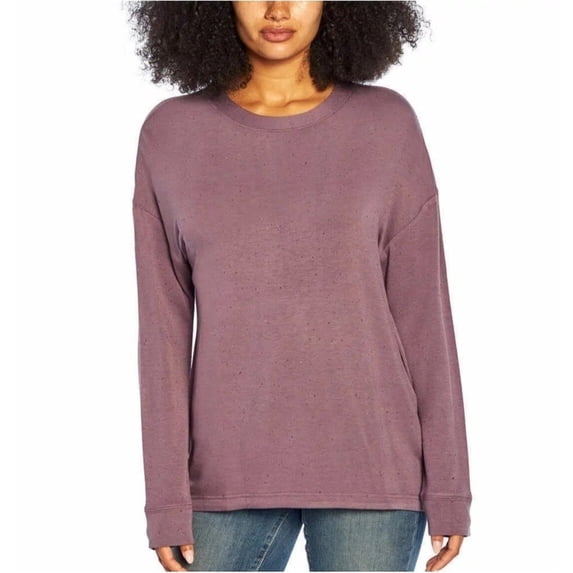Three Dots Women's Speckled Soft Tunic Sweatshirt, Purple, Large