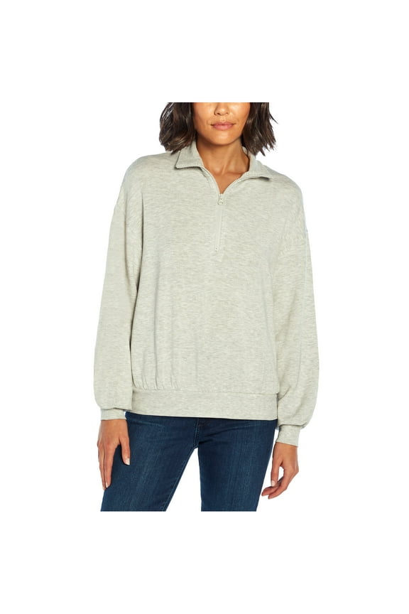 Women's Sweater Sz L Quarter Zip Front Pullover Gray