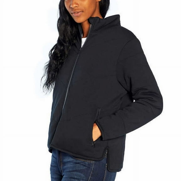 Three Dots Women's Sz M Quilted Soft Fleece Jacket Black