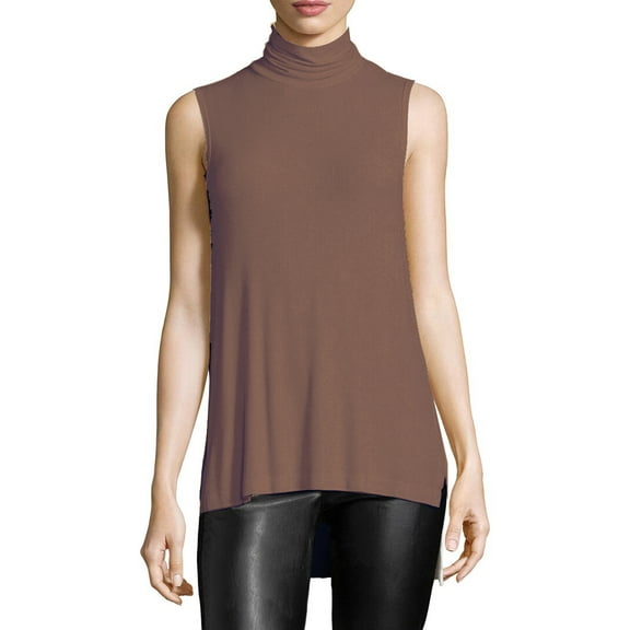 Three Dots Women's Turtleneck Rib Top, Mink, X-Large