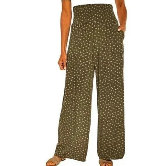 Three Dots Women's Wide Leg Crepe Pull On Pant (Green, XL)